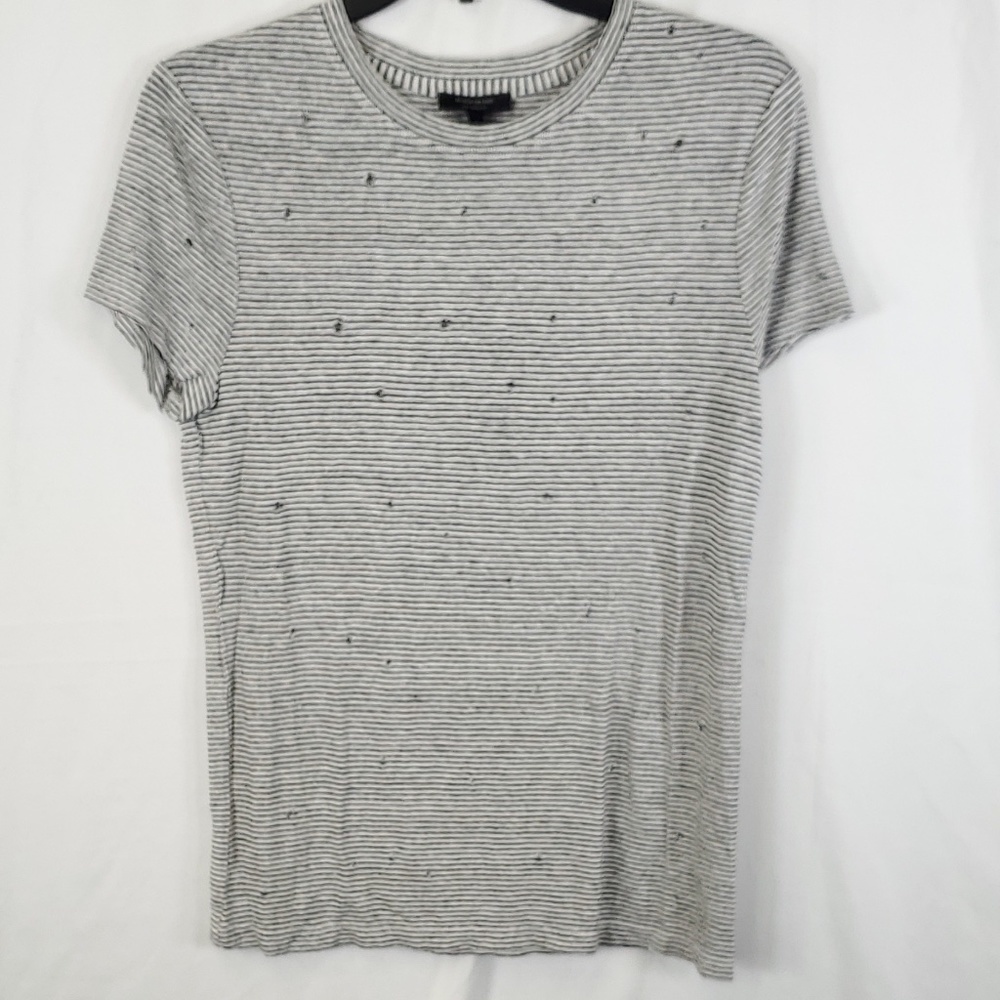 BLACK ORCHID Distressed Holes Stripe Shirt